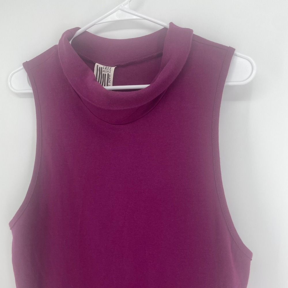 Free People Mock Neck Sleeveless Tank Top Plum Purple Size L Cotton Layering - Picture 2 of 8